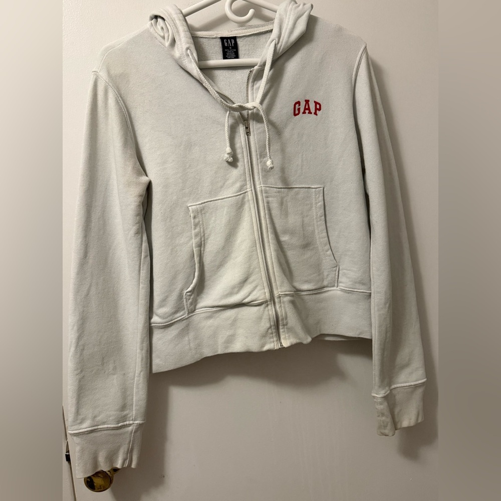 Vintage “GAP” White Hooded Zip Up Sweatshirt- Size: S - Picture 7 of 10
